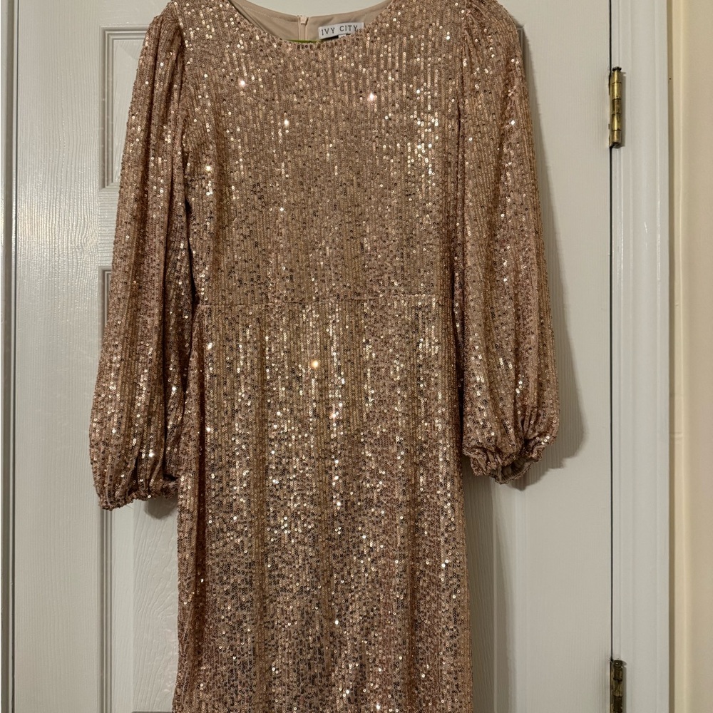 Ivy City Co Rose Gold Sequin Long Sleeve Dress